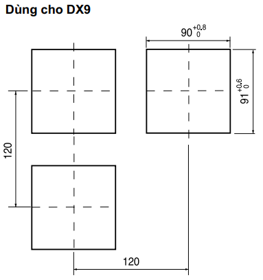 Bản vẽ kích thước lỗ khoét mặt tủ cho DX9-KSWNR