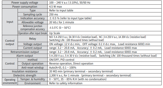 Thông số kỹ thuật bộ điều khiển nhiệt độ Hanyoung DX4-KSSNR