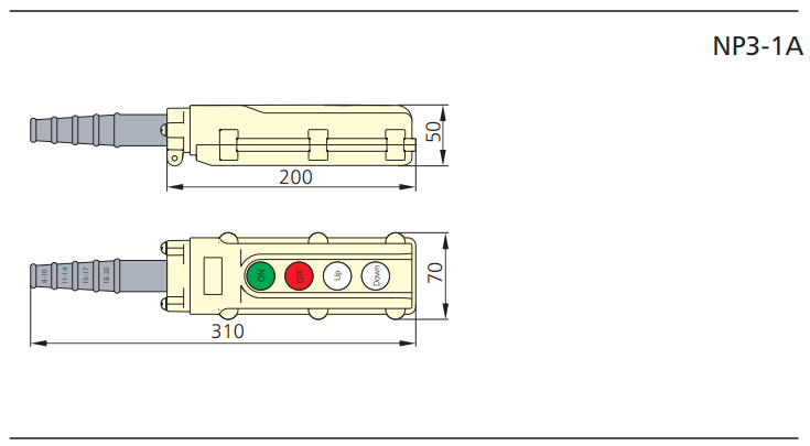 Bản vẽ kích thước Nút nhấn điều khiển cần trục NP3-1A