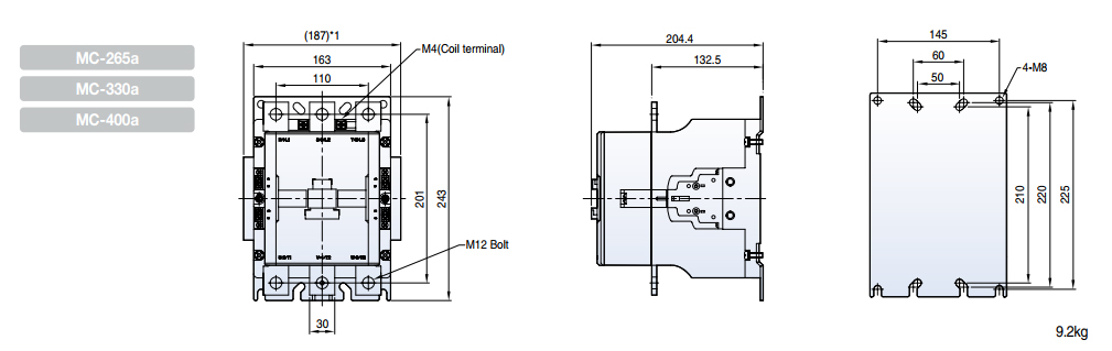 Kích thước Contactor LS MC-265a AC110V