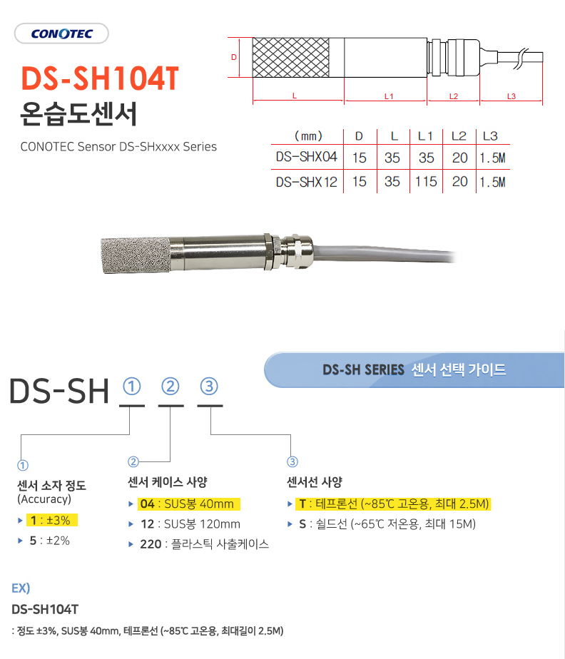 Mã chọn cảm biến nhiệt độ Conotec DS-SH Series