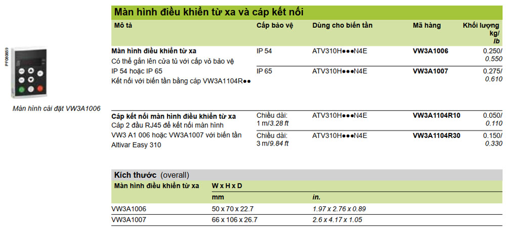 Màn hình điều khiển từ xa và cáp kết nối biến tần ATV310 Schneider