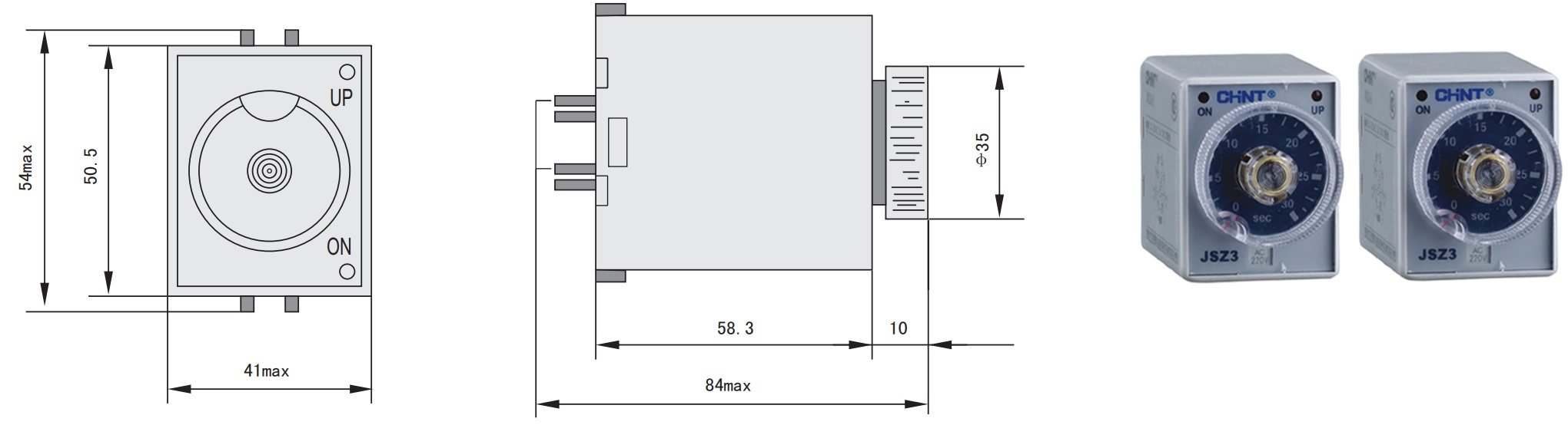 Dimensions of Relay Chint JSZ3A