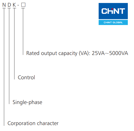 Mã chọn biến áp cách ly CHINT NDK Series
