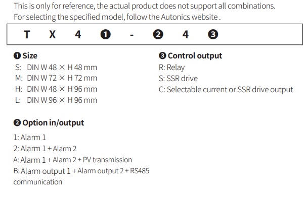 Mã chọn bộ điều khiển nhiệt độ Autonics TX Series