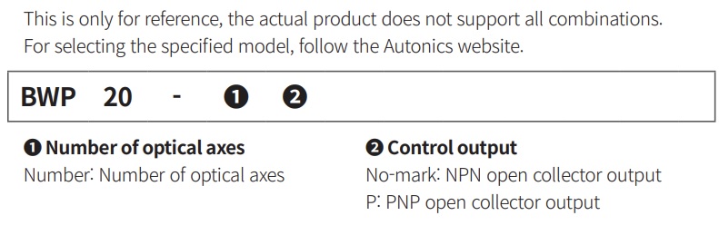 Mã chọn của cảm biến vùng BWP Series Autonics