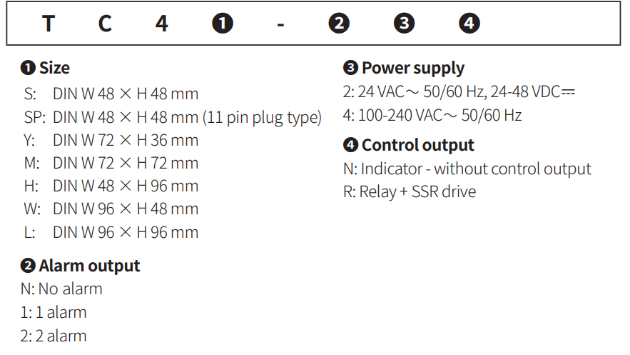 Mã chọn bộ điều khiển nhiệt độ Autonics TC Series