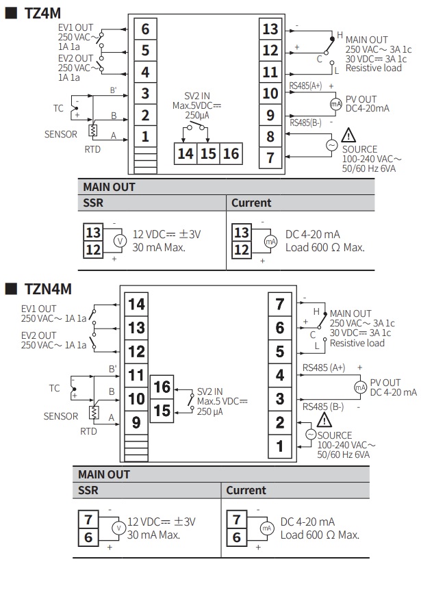 Sơ đồ đấu nối bộ điều khiển nhiệt độ TZ4H-14C Autonics