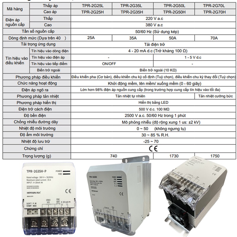 thông số kỹ thuật bộ điều khiển nguồn TPR-2G series