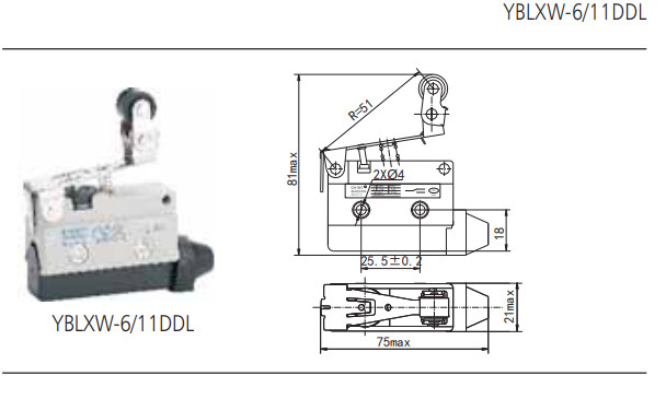 Specifications of the limit switch CHINT YBLXW-6/11DDL