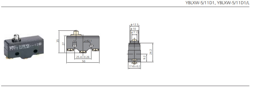 Kích thước và bản vẽ của sản phẩm Công tắc hành trình Chint YBLXW-5/11D1