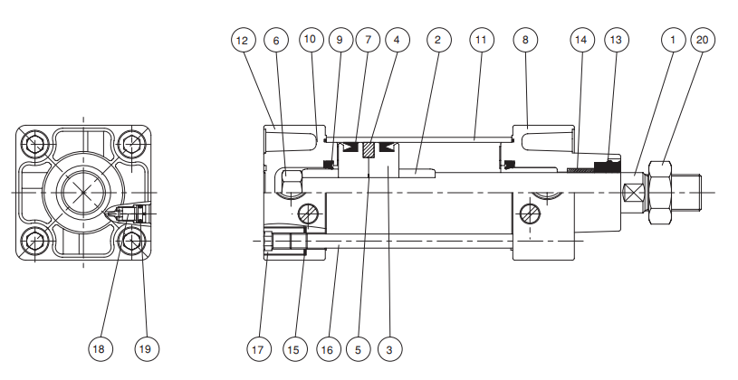 Cấu tạo chi tiết của xy lanh khí nén GDC Series