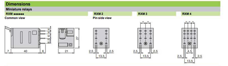 Kích thước của Relay trung gian RXM Series Schneider