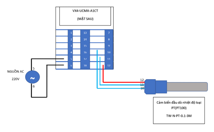 Sơ đồ đấu dây của bộ điều khiển nhiệt độ VX4-UCMA-A1CT