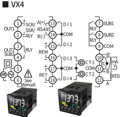 Sơ đồ kết nối của bộ điều khiển nhiệt độ VX4-UMNA-A1C