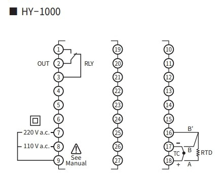 Sơ đồ đấu nối bộ điều khiển nhiệt độ HY-1000-PMRA02