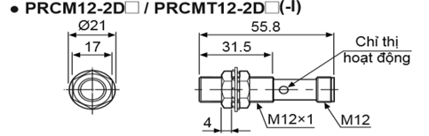 Bản vẽ kích thước cảm biến tiệm cận PRCMT12-2DC