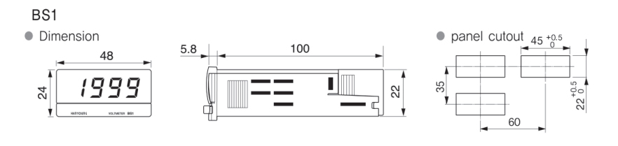 Bản vẽ kích thước bộ đo thông số điện Hanyoung BS1-NA206