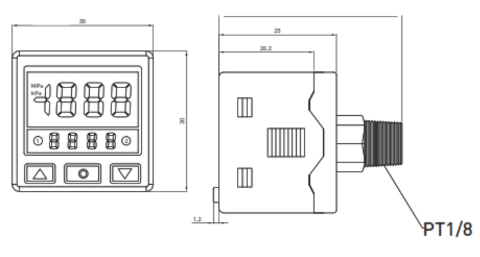 Bản vẽ kích thước cảm biến áp suất TPC DPSA-C01-AT