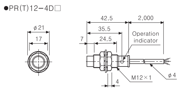 Bản vẽ kích thước cảm biến tiệm cận Autonics PR12-4DN