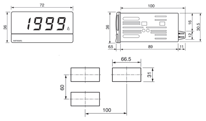 Bản vẽ kích thước bộ đo thông số điện Hanyoung BS6-ND103