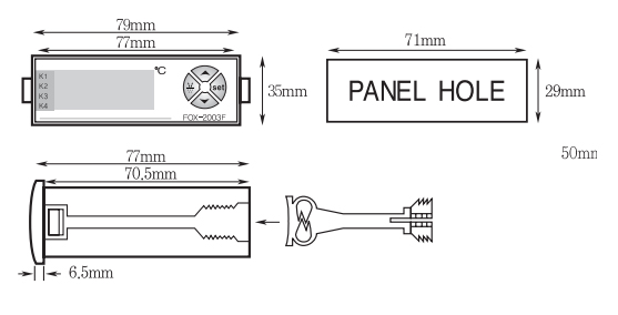 Bản vẽ kích thước điều khiển nhiệt độ FOX-2001T