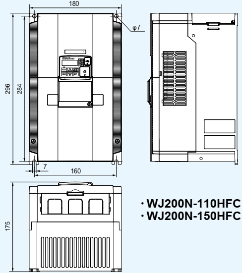 Bản vẽ kích thước biến tần Hitachi WJ200N-110HFC