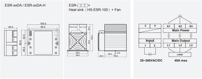 Bản vẽ kích thước bộ bán dẫn 3 pha Fotek ESR-100AA-H