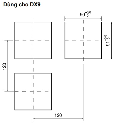 Bản vẽ kích thước lỗ khoét mặt tủ cho đồng hồ nhiệt DX9-PMWNR