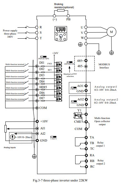 Sơ đồ kết nối biến tần DLF1-0011T4G 