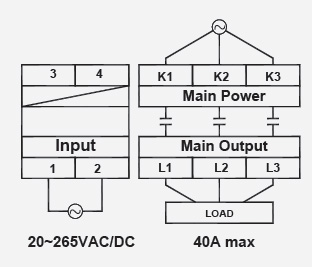 Sơ đồ kết nối bộ bán dẫn 3 pha Fotek ESR-100AA-H