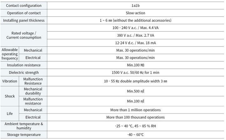 Thông số kỹ thuật công tắc xoay 3 vị trí Hanyoung CRSL-253A1